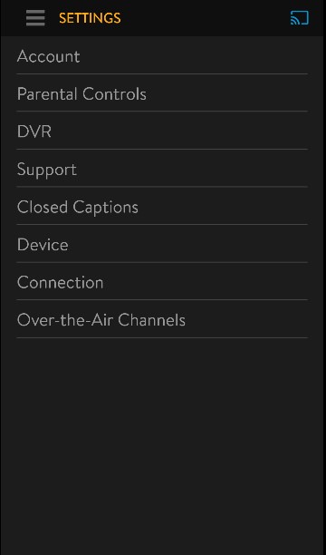 Sling App settings screen